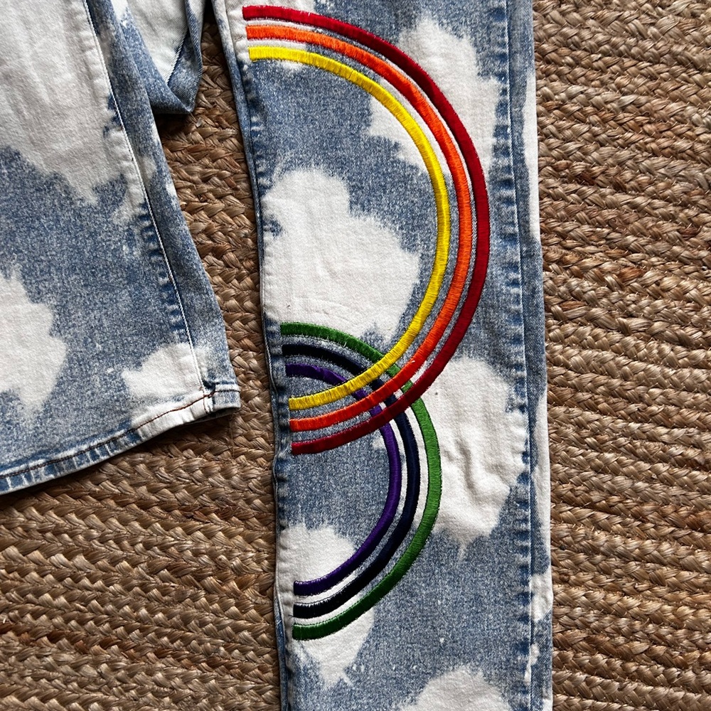 Cloud Patterned Jeans With Rainbow Embroidery - image 2